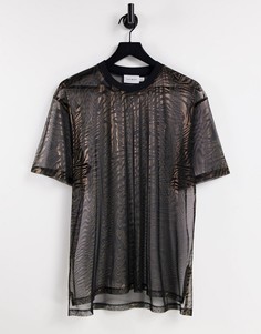 Черная сетчатая oversized-футболка со звериным принтом Topman-Черный цвет