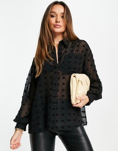 Черная oversized-рубашка из ткани добби ASOS DESIGN-Черный цвет