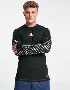 Черный лонгслив с принтом на рукавах adidas Training-Черный цвет