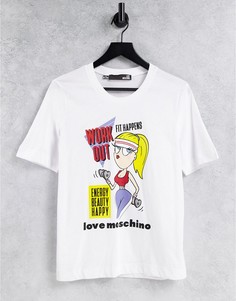 Белая футболка с логотипом и надписью work out Love Moschino-Белый