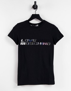 Черная футболка с логотипом цвета металлик Love Moschino-Черный цвет