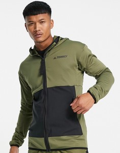 Флисовая куртка на подкладке с капюшоном цвета хаки adidas Terrex-Зеленый цвет