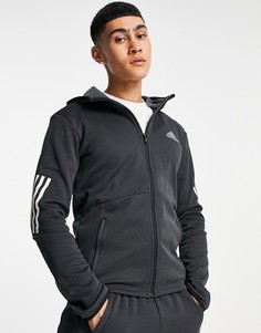 Черный худи со сквозной молнией и 3 полосками adidas Training-Черный цвет