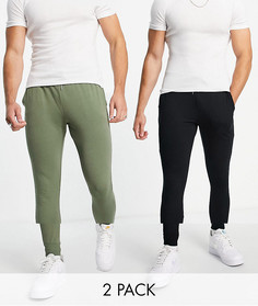 Комплект из 2 супероблегающих джоггеров черного цвета и цвета хаки ASOS DESIGN-Разноцветный