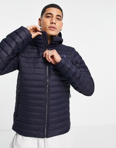 Темно-синий пуховик из эластичной ткани с капюшоном The North Face