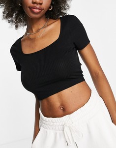 Черный топ в рубчик с квадратным вырезом ASOS DESIGN Hourglass