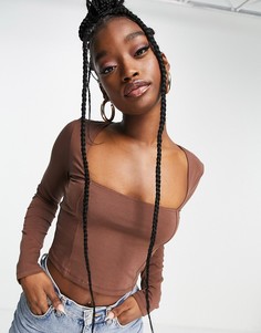 Коричневый кроп-топ с квадратным вырезом и декоративными швами ASOS DESIGN-Коричневый цвет
