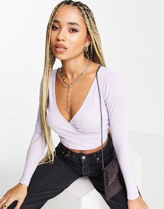 Сиреневый укороченный лонгслив с запахом ASOS DESIGN-Фиолетовый цвет