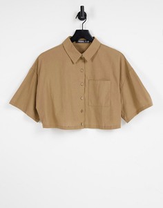 Коричневая укороченная рубашка из ткани под лен Missguided-Коричневый цвет