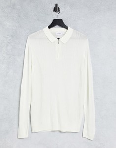 Светло-бежевое трикотажное поло с зигзагообразным узором Topman-Белый