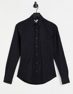 Черная эластичная оксфордская рубашка с длинными рукавами Topman-Черный цвет