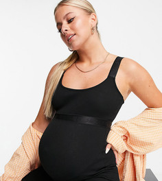 Черный хлопковый комбинезон облегающего кроя в рубчик River Island Maternity-Черный цвет