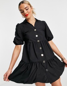 Черное свободное платье-рубашка на пуговицах River Island-Черный цвет