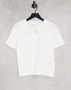Белая футболка из органического хлопка с воротником JDY-Белый
