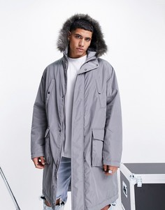 Серая парка с отделкой из искусственного меха на капюшоне ASOS DESIGN-Серый