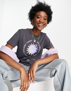 Темно-серая футболка свободного кроя с принтом солнца и надписью ASOS DESIGN-Серый