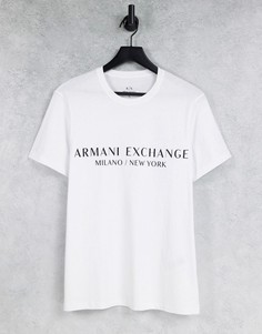 Белая футболка с логотипом и названием города Armani Exchange-Белый