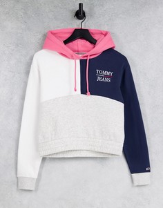 Разноцветный укороченный худи в стиле колор блок Tommy Jeans