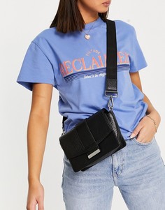 Черная кожаная сумка на тканевом ремешке ASOS DESIGN-Черный цвет
