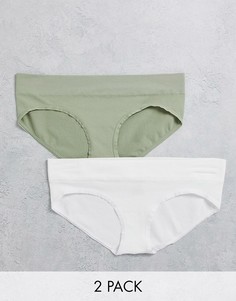 Набор из 2 бесшовных трусов в рубчик шалфейно-зеленого и белого цветов Green Treat-Зеленый цвет