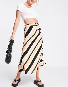 Юбка миди в полоску с запахом и D-образной пряжкой ASOS DESIGN-Multi