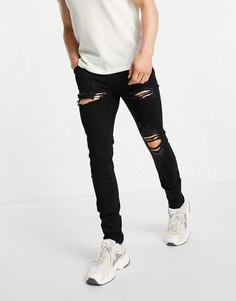 Черные рваные джинсы скинни ASOS DESIGN-Черный цвет
