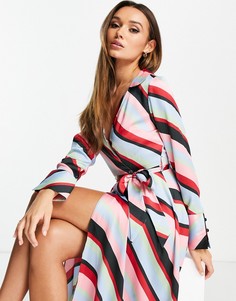 Платье-рубашка миди с запахом и разноцветным принтом в полоску ASOS DESIGN-Разноцветный