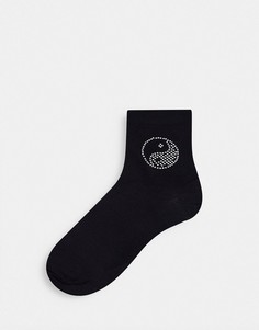 Черные носки до щиколотки с отделкой стразами в стиле 90-х ASOS DESIGN-Черный цвет