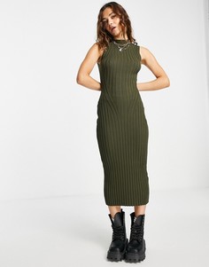 Трикотажное платье миди цвета хаки с завязкой сзади Topshop-Зеленый цвет