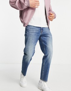 Синие темно-выбеленные классические джинсы из плотного денима ASOS DESIGN-Голубой