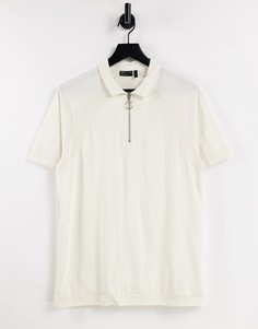 Бежевая футболка поло с рукавами реглан и молнией ASOS DESIGN-Светло-бежевый цвет