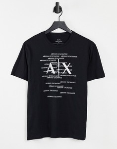 Черная футболка с графическим принтом и надписью по центру Armani Exchange-Черный цвет