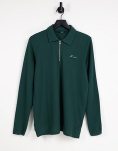 Зеленое поло с длинными рукавами и молнией Jack & Jones Premium-Зеленый цвет