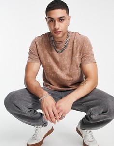 Свободная футболка из ткани пике оранжево-серого цвета с эффектом кислотной стирки ASOS DESIGN-Оранжевый цвет