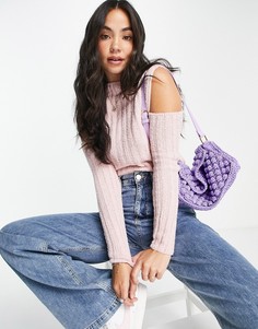 Джемпер в рубчик с вырезами на плечах ASOS DESIGN-Розовый цвет