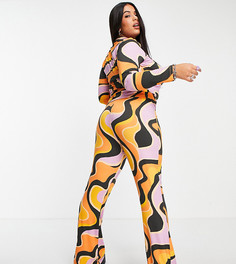 Широкие брюки с закрученным принтом от комплекта ASOS DESIGN Curve-Разноцветный
