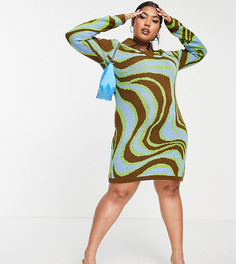 Трикотажное платье мини с жаккардовым узором с завитками ASOS DESIGN Curve-Разноцветный