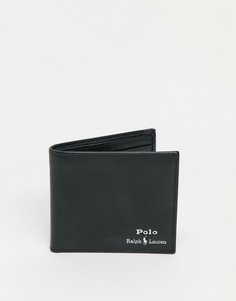 Черный складывающийся кожаный кошелек с визитницей с серебристым блестящим логотипом Polo Ralph Lauren-Черный цвет