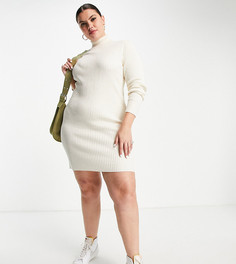 Свободное вязаное платье-джемпер в рубчик Wednesdays Girl Curve-Белый