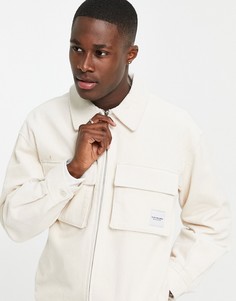 Вельветовая куртка на молнии цвета экрю с логотипом Topman-Светло-бежевый цвет