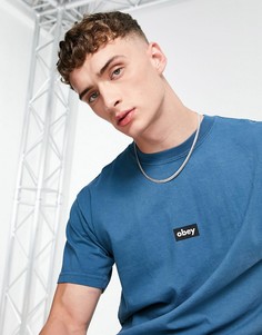 Бирюзовая футболка с черной вставкой-логотипом Obey-Зеленый цвет