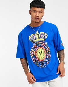 Синяя футболка с принтом украшения в стиле барокко Versace Jeans Couture-Голубой