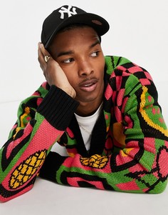 Черный кардиган в шахматную клетку с фруктовым принтом Vintage Supply-Черный цвет