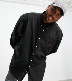 Черная поплиновая рубашка на пуговицах с логотипом Polo Ralph Lauren Big & Tall-Черный цвет