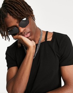Черная облегающая футболка с квадратным воротом и вырезом ASOS DESIGN-Черный цвет