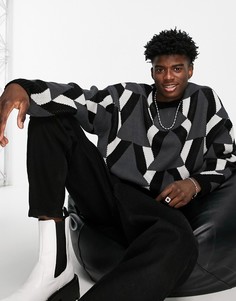 Вязаный oversized-джемпер с геометрическим узором ASOS DESIGN-Черный цвет