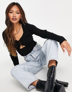 Черный джемпер в рубчик со шнуровкой ASOS DESIGN-Черный цвет