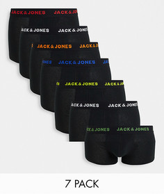 Набор из 7 черных боксеров-брифов с цветным логотипом на поясе Jack & Jones-Черный цвет