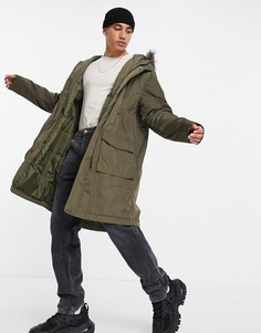 Зеленая куртка-парка с отделкой искусственным мехом на капюшоне ASOS DESIGN-Зеленый цвет