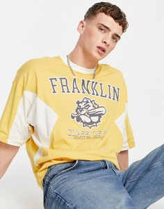 Желтая oversized-футболка в стиле колор блок с принтом в университетском стиле ASOS DESIGN-Желтый